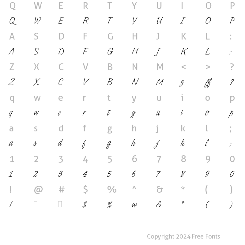 Character Map of Indy Italic Plain Regular