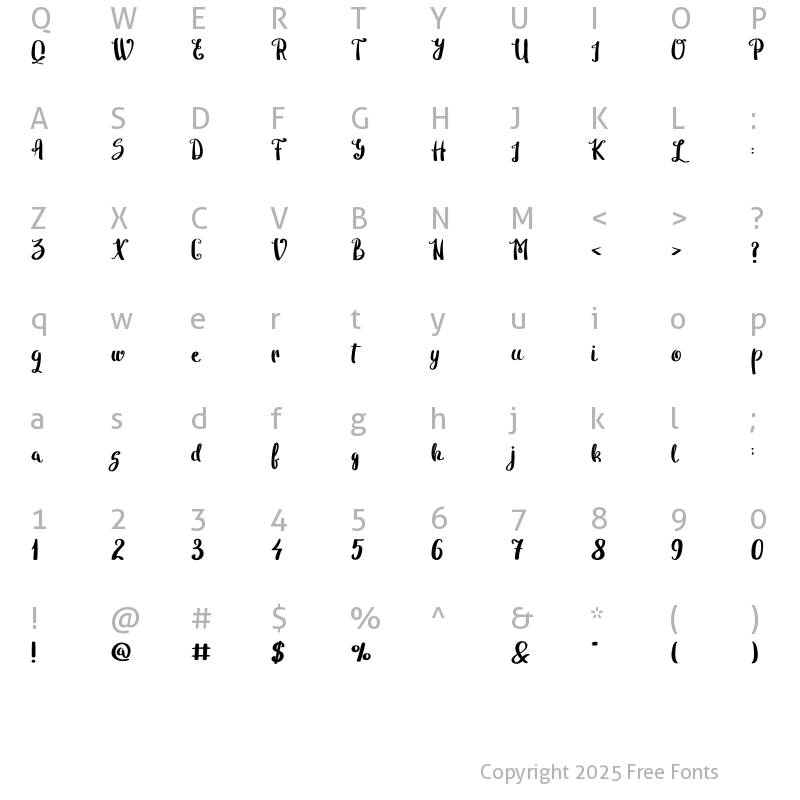 Character Map of Ineffablee Regular