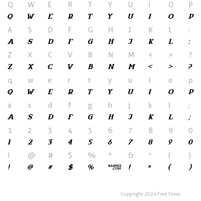 Character Map of InfantylItalic Regular