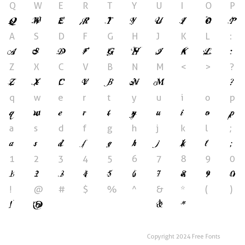 Character Map of Infiltrace Italic