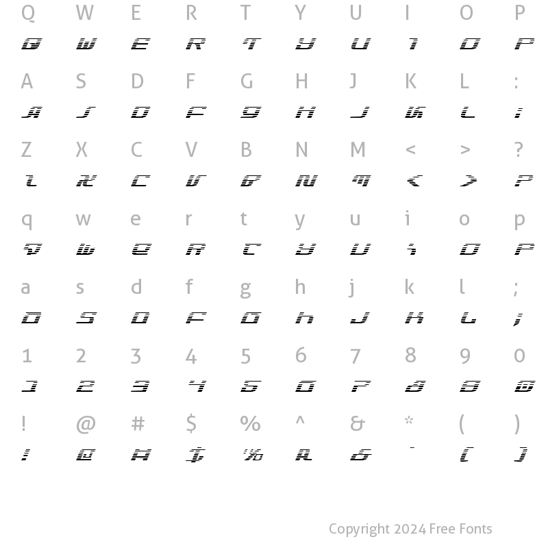 Character Map of Infinity Formula Gradient Ital Gradient Italic