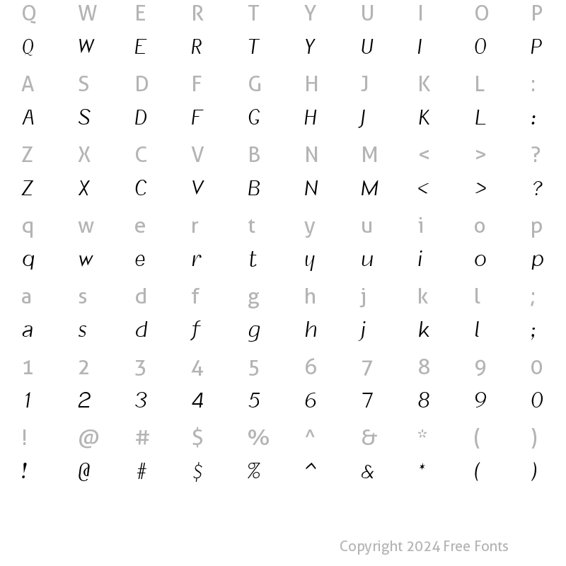 Character Map of Informal Italic