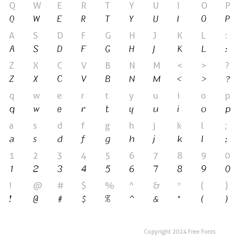 Character Map of InformalOblique Regular