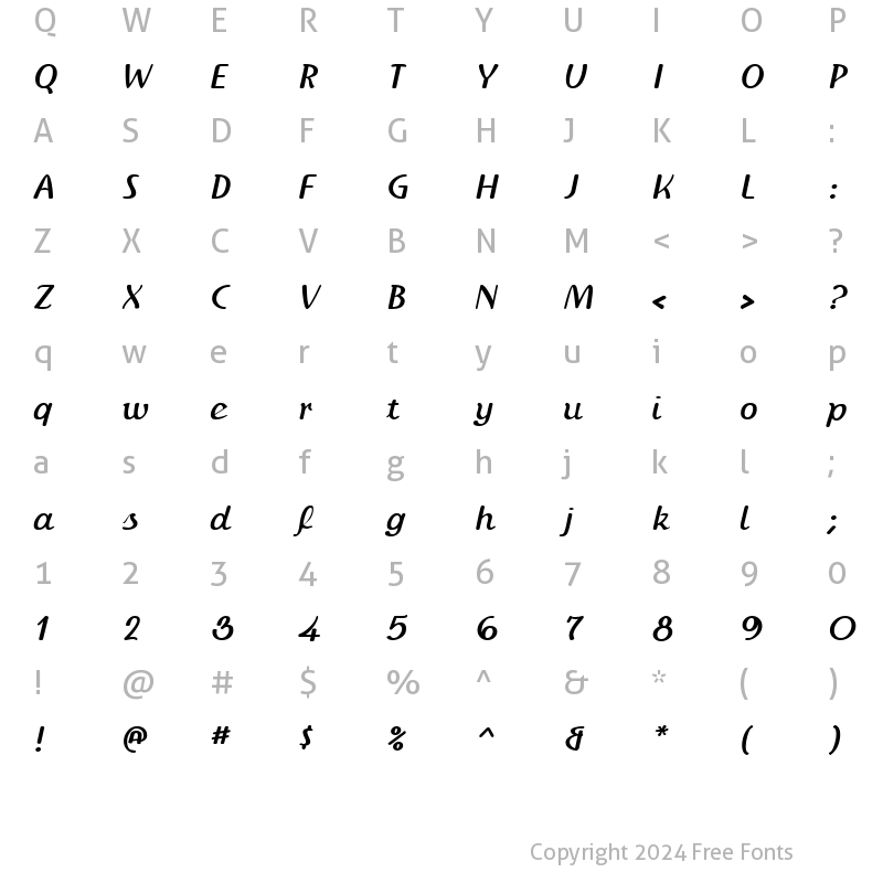 Character Map of IngrianaCasual BoldItalic