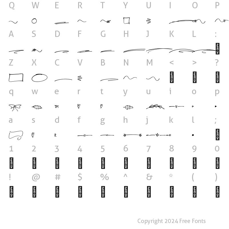 Character Map of Ink Pen Extras-Bold