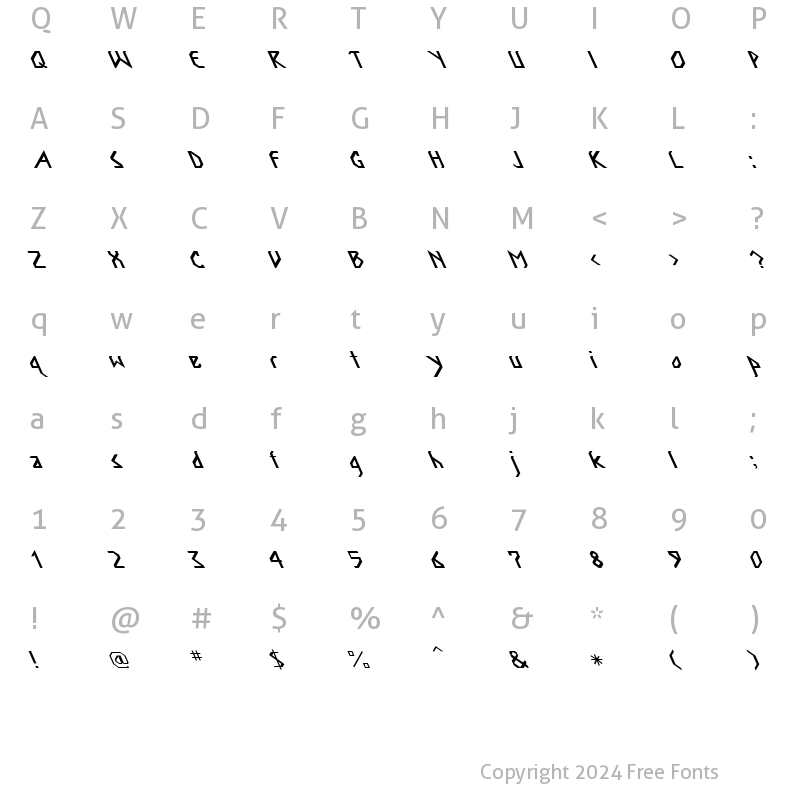 Character Map of Inka Bod Spilled Lefty Regular