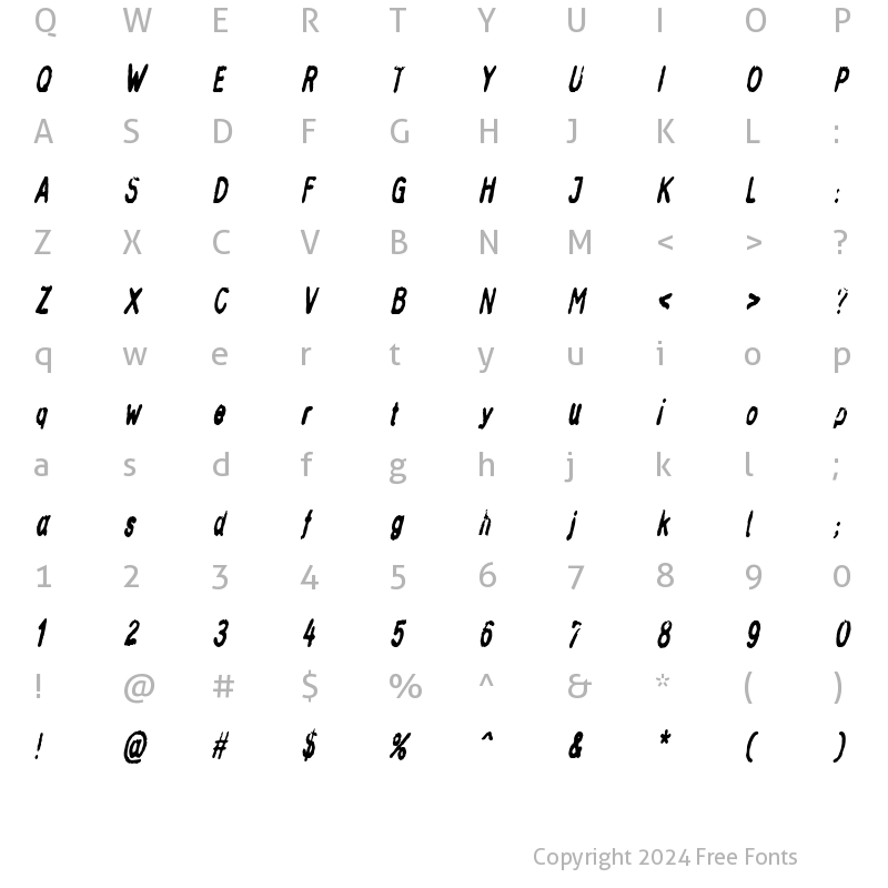 Character Map of InkbleedCondensed Oblique