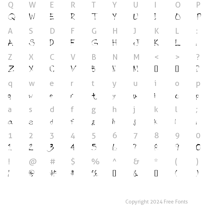 Character Map of InkBlotScriptSSK Regular