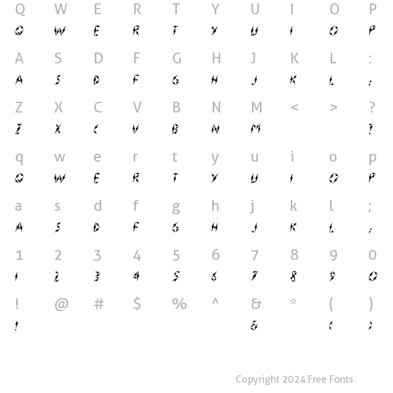 Character Map of Inner Flasher Version 2.0 Regular