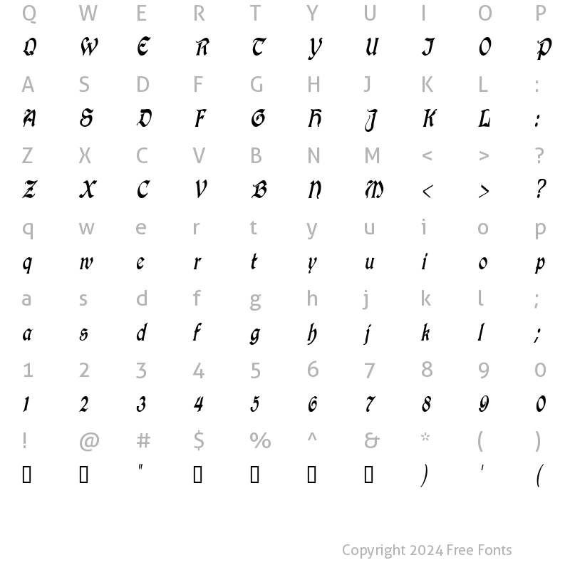 Character Map of InnkeeperCondensed Italic