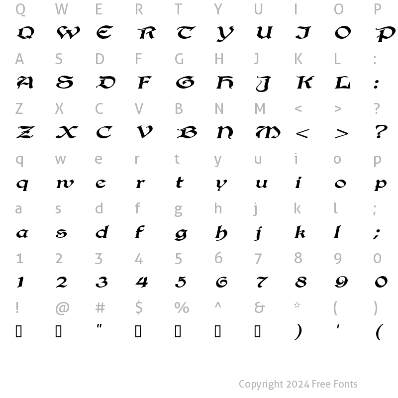 Character Map of InnkeeperExtended Italic