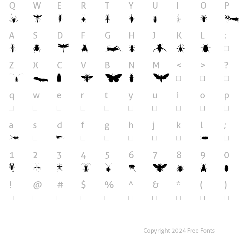 Character Map of InsectileSolid Roman