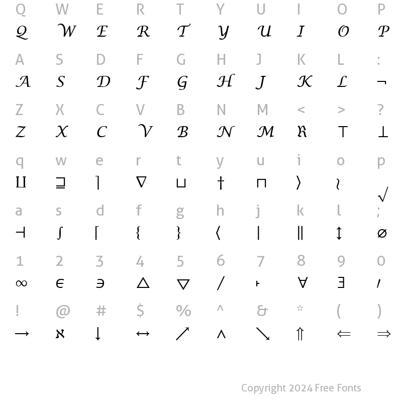 Character Map of Insight Math Symbol SSi Symbol