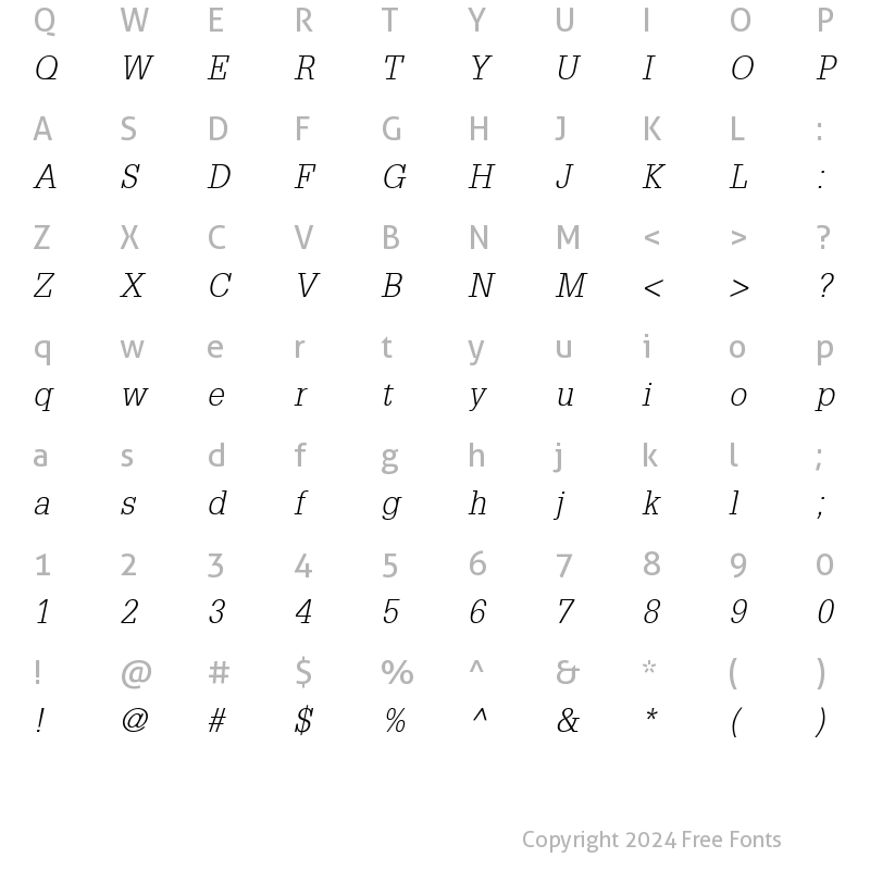 Character Map of Installation Light SSi Light Italic