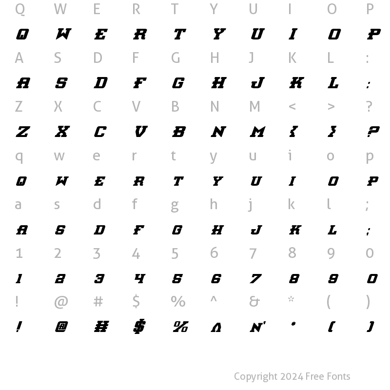 Character Map of Interceptor Bold Italic Bold Italic