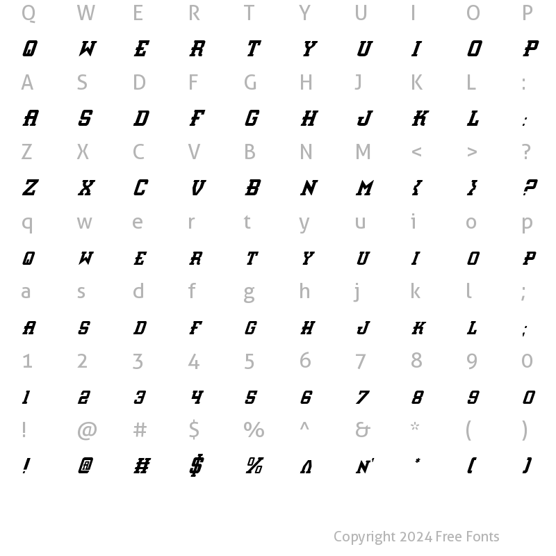 Character Map of Interceptor Condensed Italic Condensed Italic