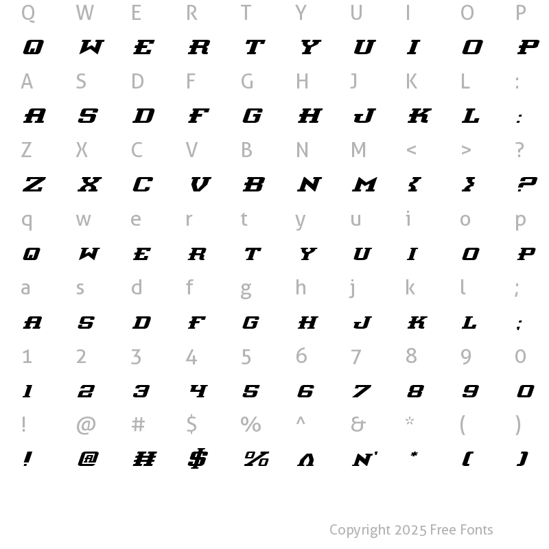 Character Map of Interceptor Expanded Italic Expanded Italic