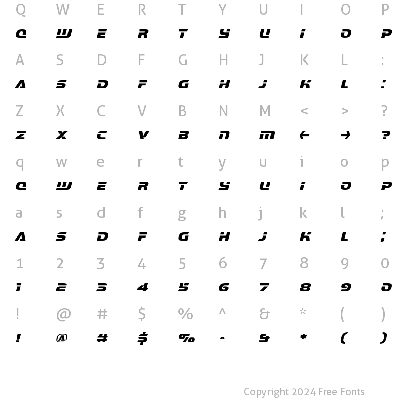 Character Map of Interceptor Italic