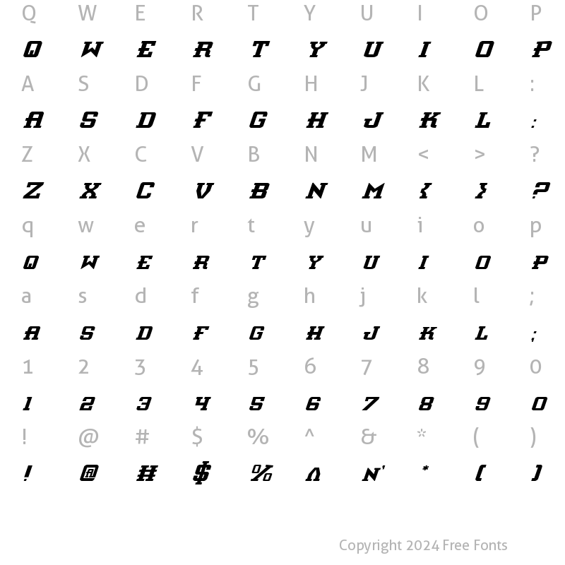 Character Map of Interceptor Italic Italic