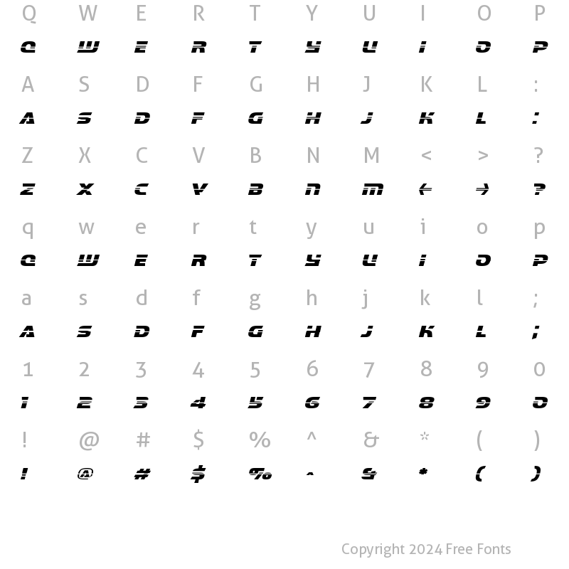 Character Map of Interceptor Nitro Italic