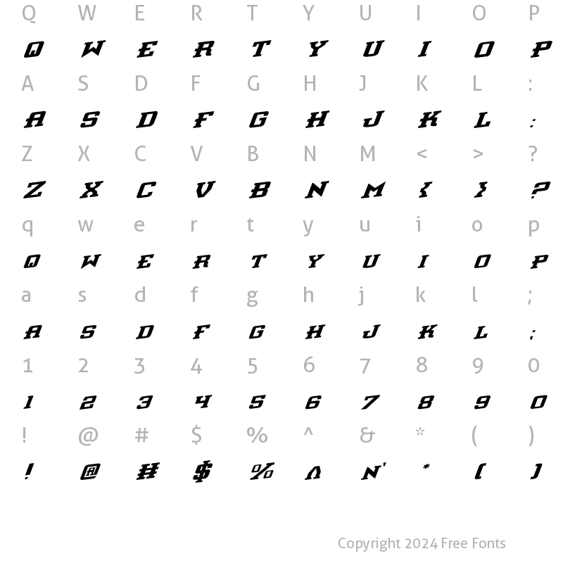 Character Map of Interceptor Rotalic Rotalic