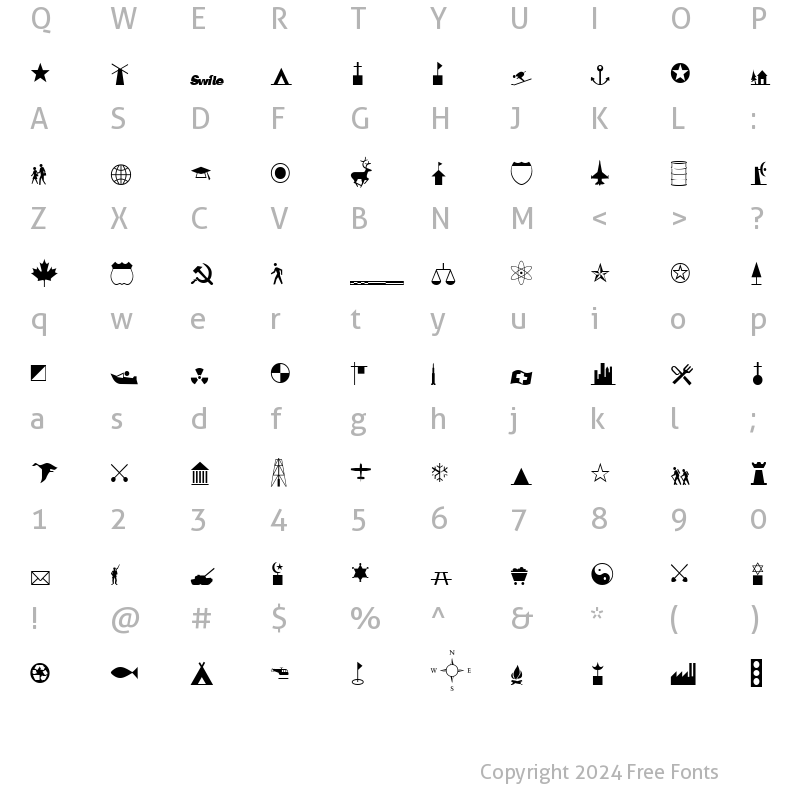 Character Map of International Icons A Regular