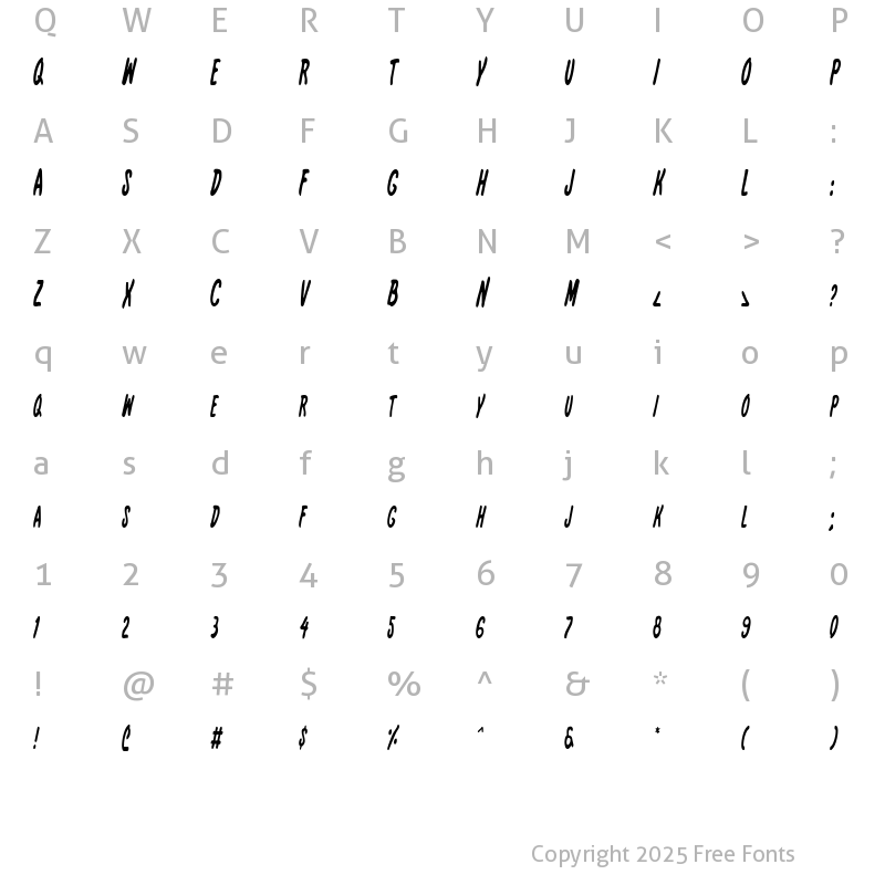 Character Map of International Super Hero Cond Condensed