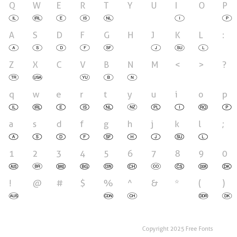 Character Map of InternationalSymbols P01 Regular