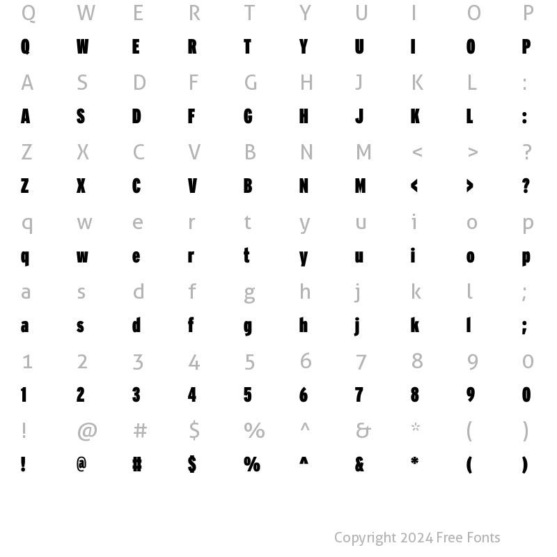 Character Map of Interstate UltraBlack Comp Regular