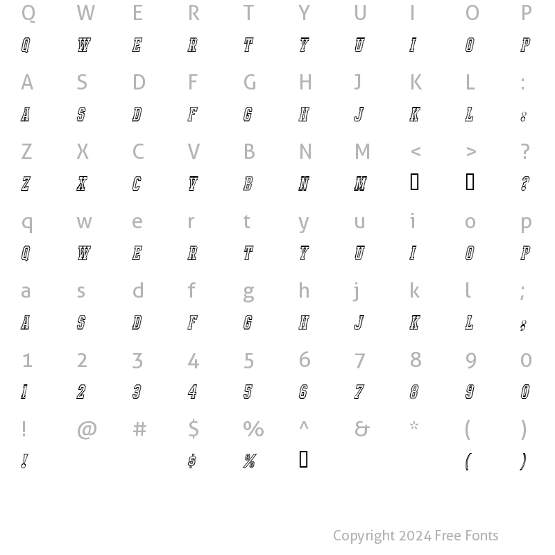 Character Map of Intramural Contour Italic JL Regular