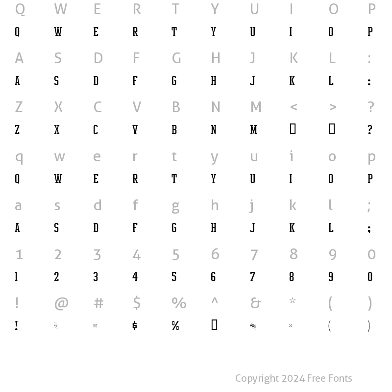 Character Map of Intramural Light JL Regular