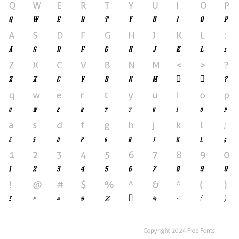 Character Map of Intramural Stencil It. SC JL Regular