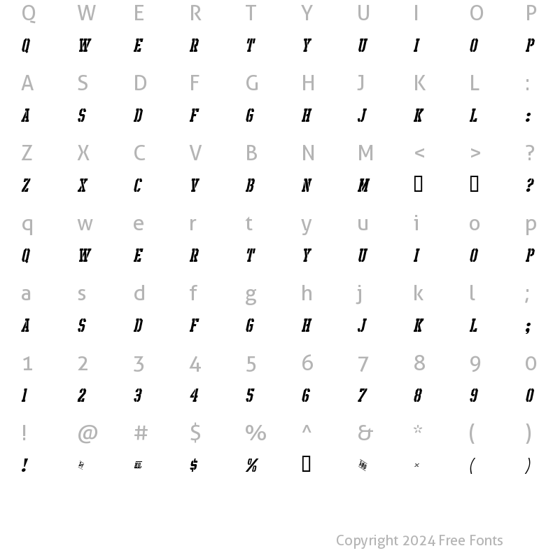 Character Map of Intramural Stencil Italic JL Regular