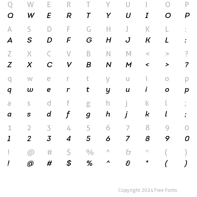 Character Map of Intro Regular Italic Italic