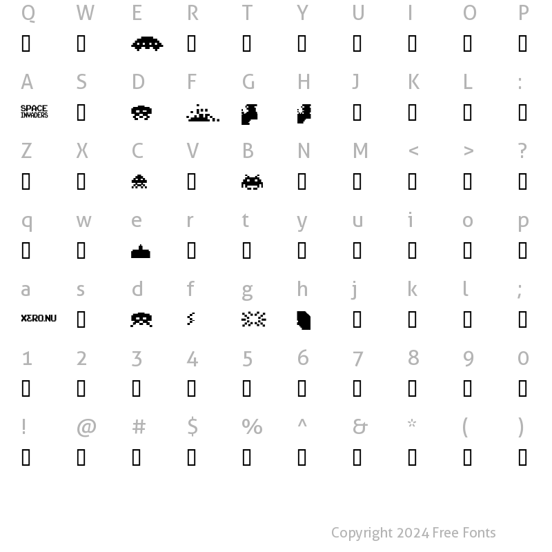 Character Map of Invaders from Space