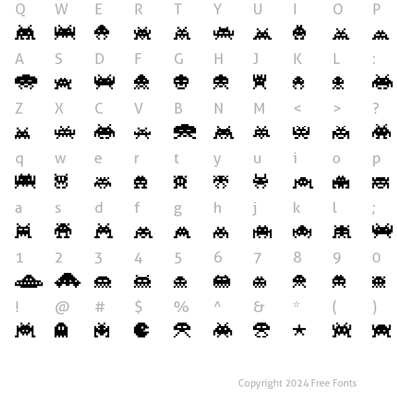 Character Map of Invaders Regular