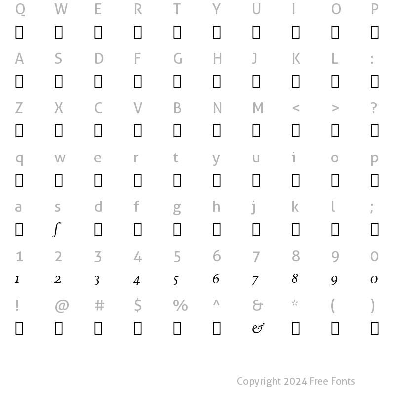 Character Map of IowanOldSt ItAlt BT Italic Alternate