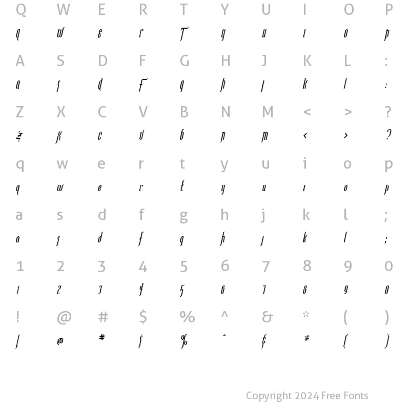 Character Map of Ipswich Bold Italic