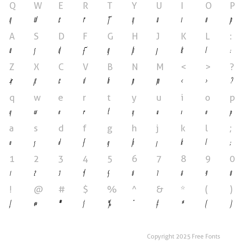 Character Map of Ipswich-Condensed Bold Italic