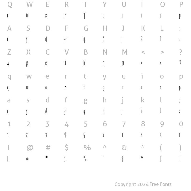 Character Map of Ipswich-Condensed Normal