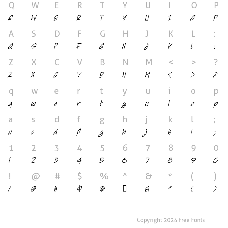 Character Map of Irezumi Italic