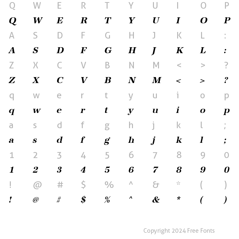 Character Map of IrisBecker Bold Italic
