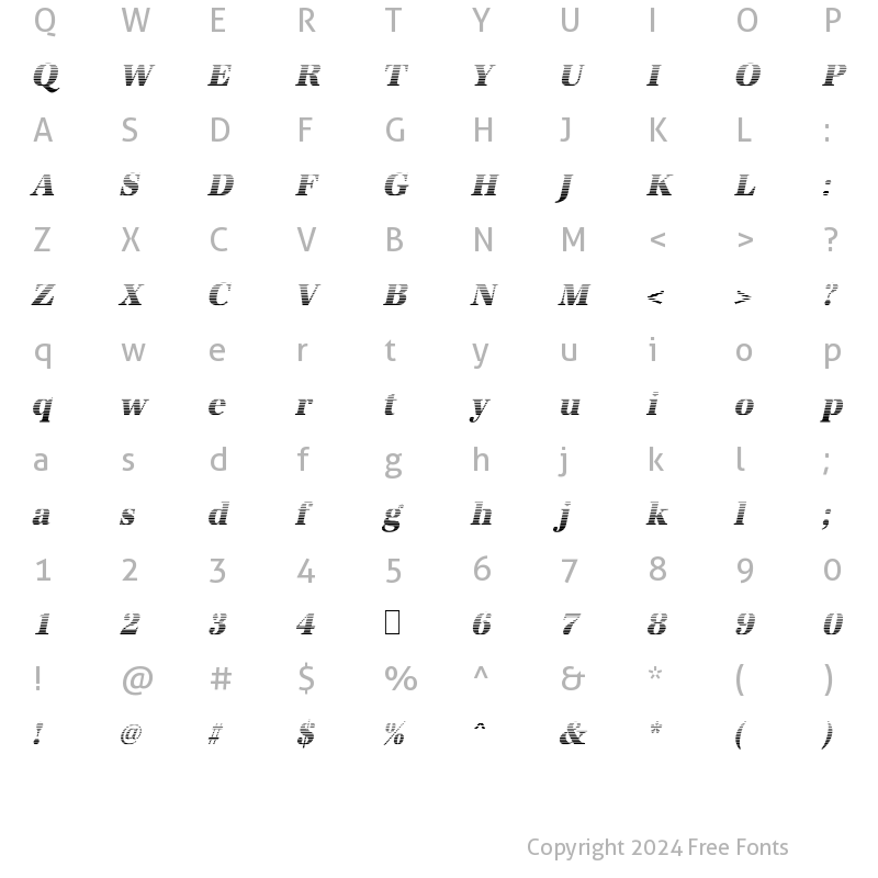 Character Map of IrisBeckerGradientC-ExBold Italic