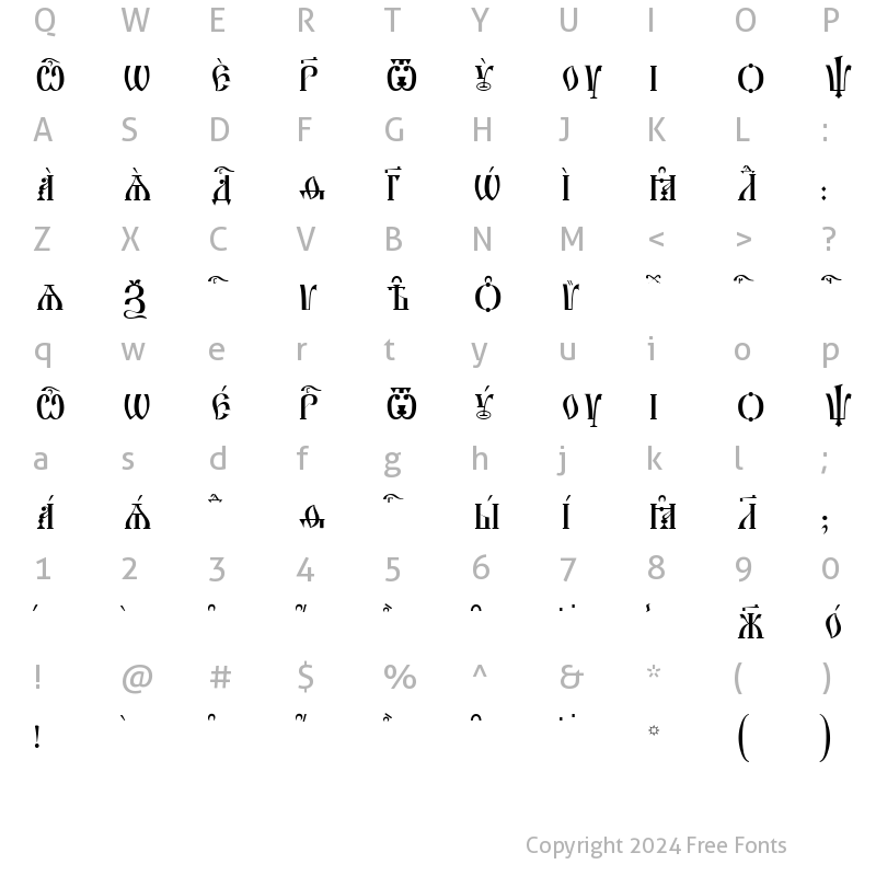 Character Map of Irmologion Caps kUcs SpacedOut