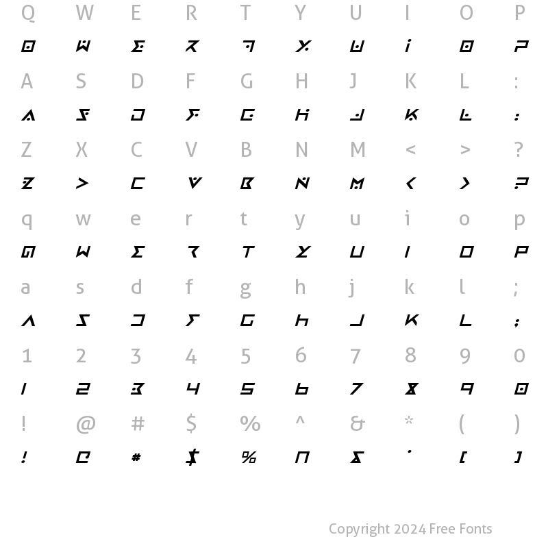 Character Map of Iron Cobra Italic Italic