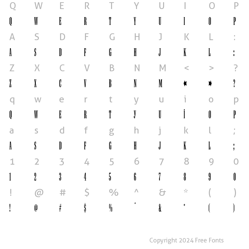 Character Map of Ironmonger ExCondensed Regular