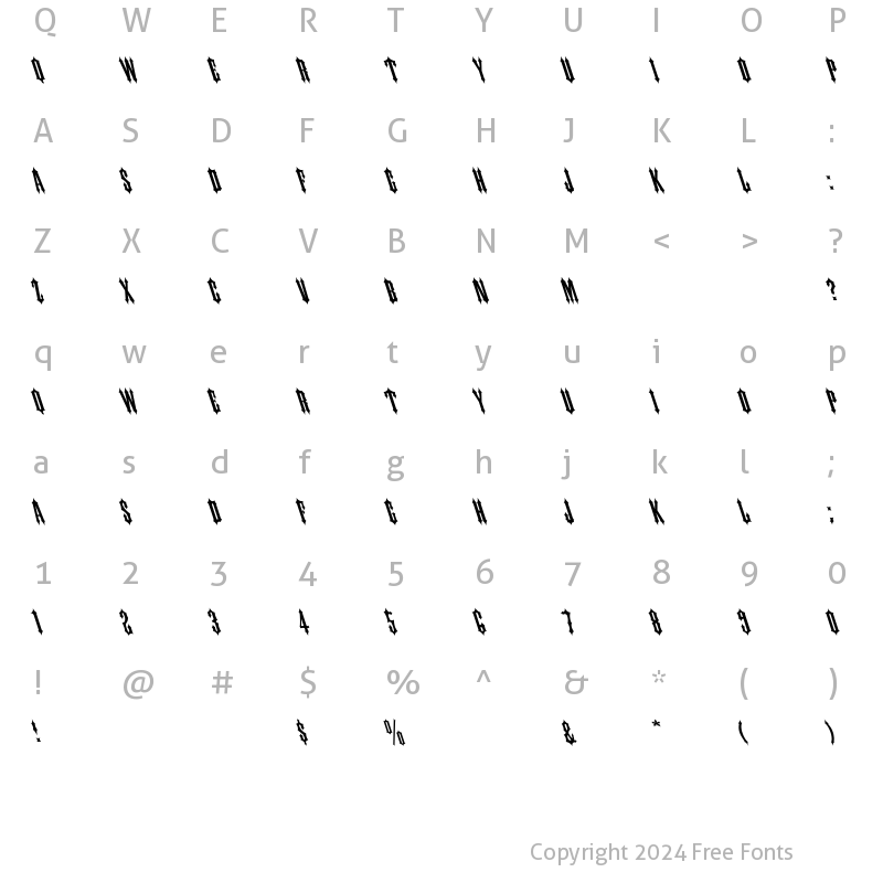 Character Map of IRONWOOD-Medium Left Regular