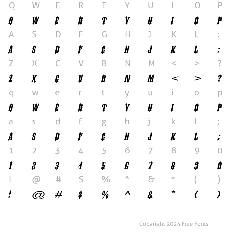 Character Map of Ironwork Extended Italic