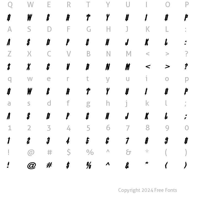 Character Map of Ironwork Wide BoldItalic