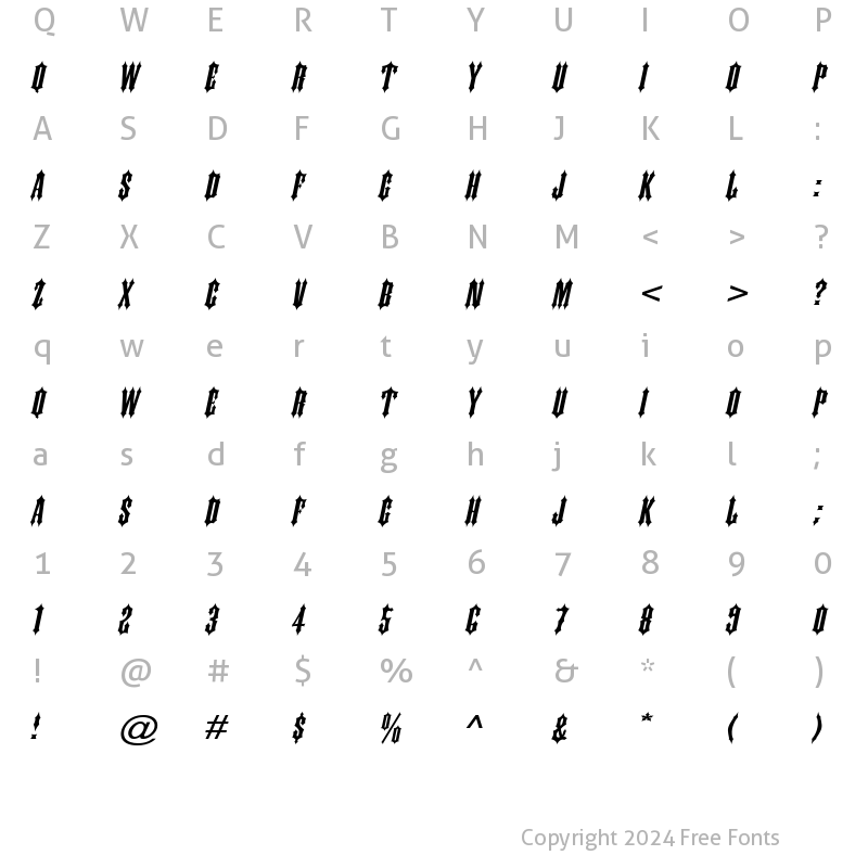 Character Map of Ironwork Wide Italic